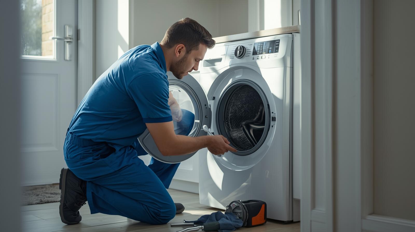 Professional technician inspecting a noisy washing machine in Memphis TN